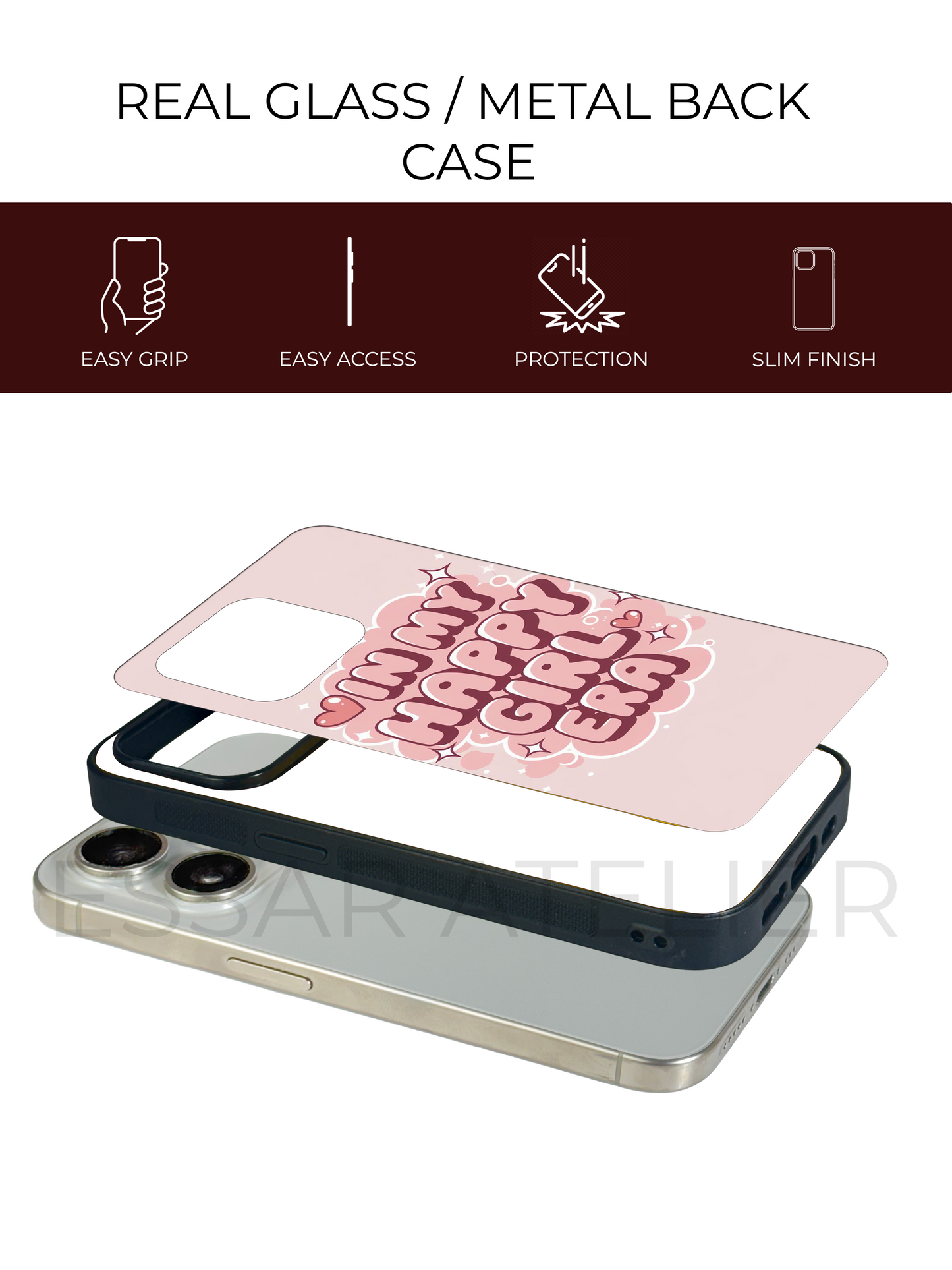 Happy Girl Era Premium Glass Back Cover For iPhone 13,14,15,16 Models | 4K Permanent Prints | Gloss Finish