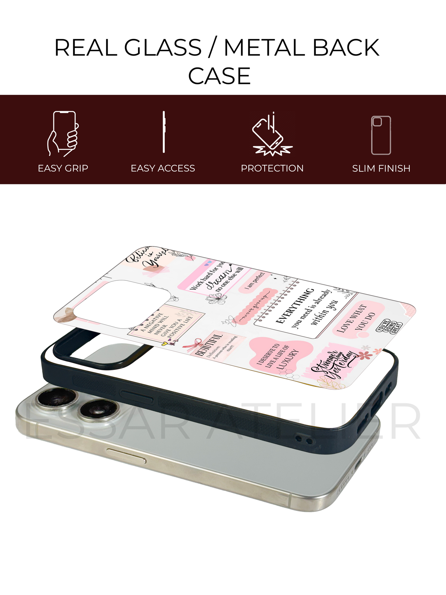 Manifestation Premium Glass Back Cover For iPhone 13,14,15,16 Models | 4K Permanent Prints | Gloss Finish