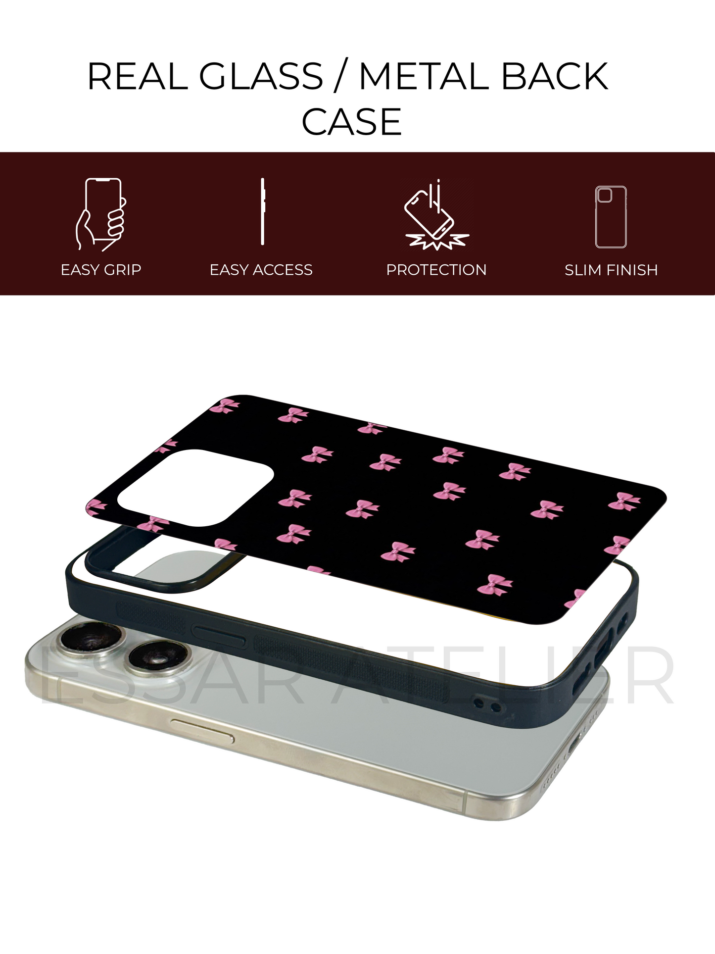 Bow Beaut Premium Glass Back Cover For iPhone 13,14,15,16 Models | 4K Permanent Prints | Gloss Finish