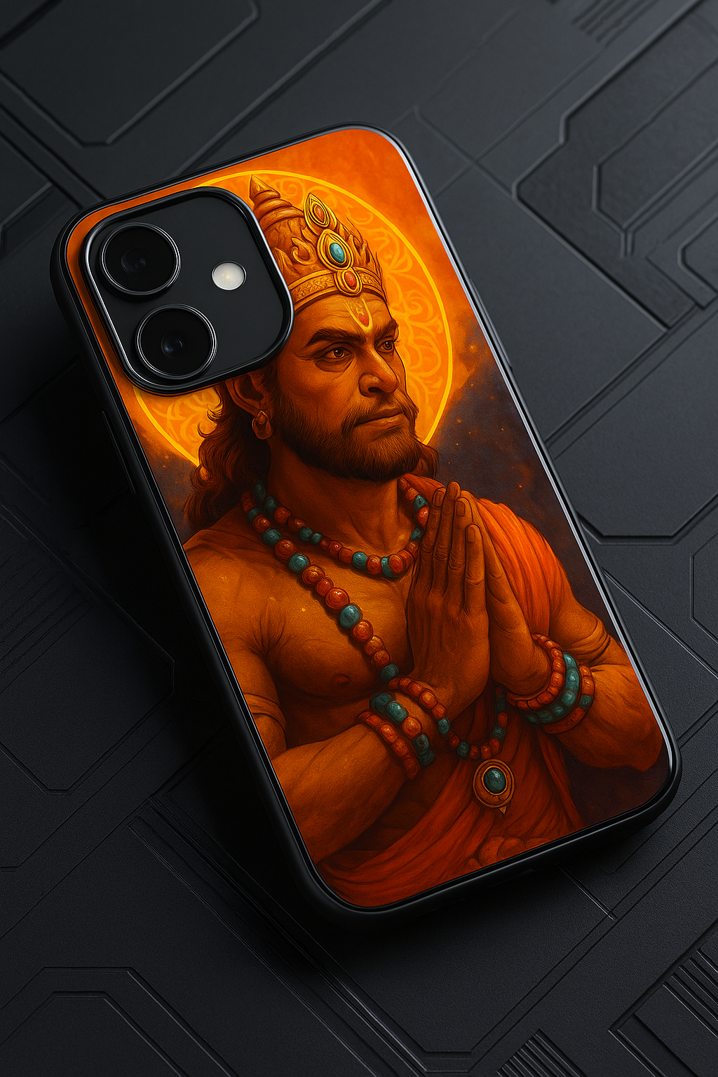 Hanuman Divinity Premium Glass Back Cover For iPhone 13,14,15,16 Models | 4K Permanent Prints | Gloss Finish