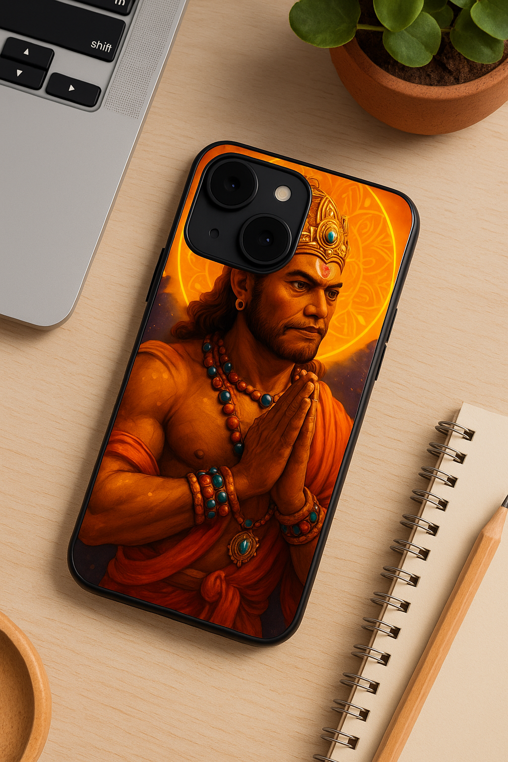 Hanuman Divinity Premium Glass Back Cover For iPhone 13,14,15,16 Models | 4K Permanent Prints | Gloss Finish