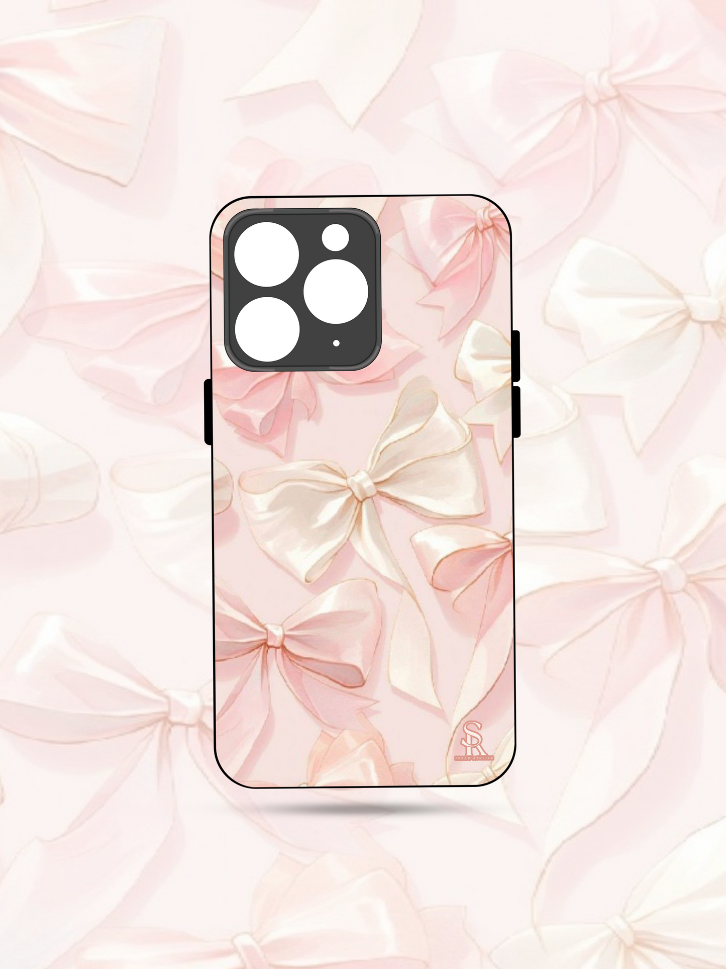 Silky Bow Premium Glass Back Cover For iPhone 13,14,15,16 Models | 4K Permanent Prints | Gloss Finish