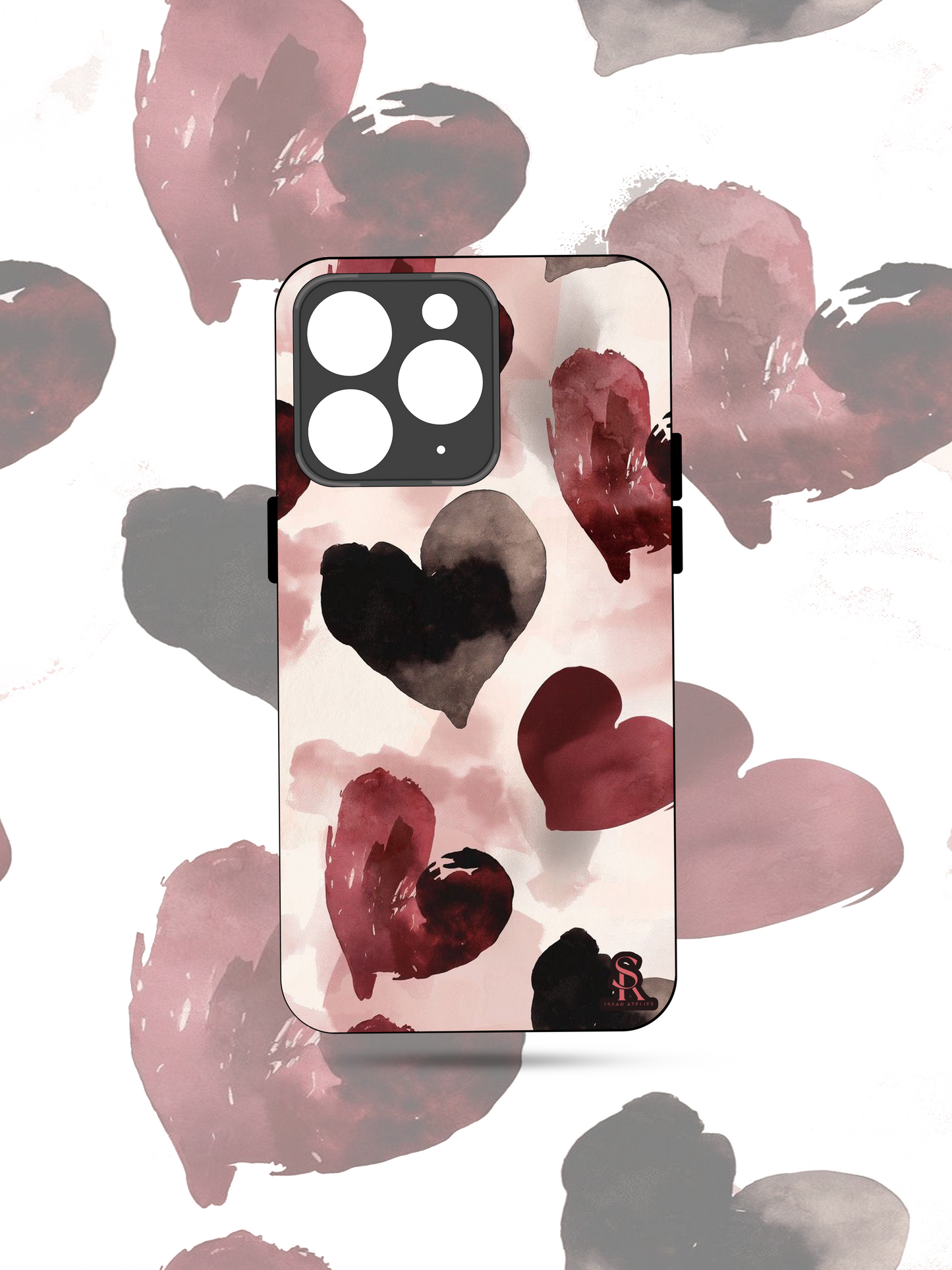Watery Hearts Premium Glass Back Cover For iPhone 13,14,15,16 Models | 4K Permanent Prints | Gloss Finish