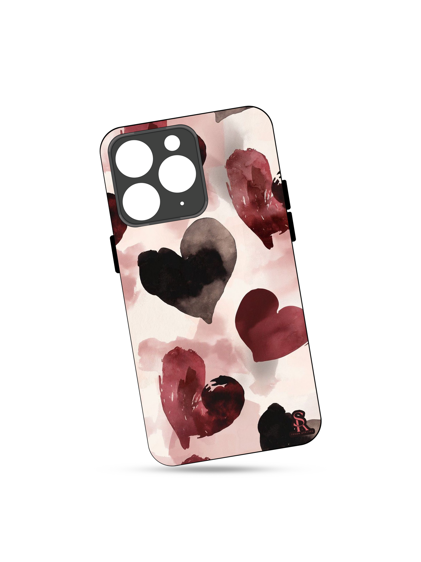 Watery Hearts Premium Glass Back Cover For iPhone 13,14,15,16 Models | 4K Permanent Prints | Gloss Finish