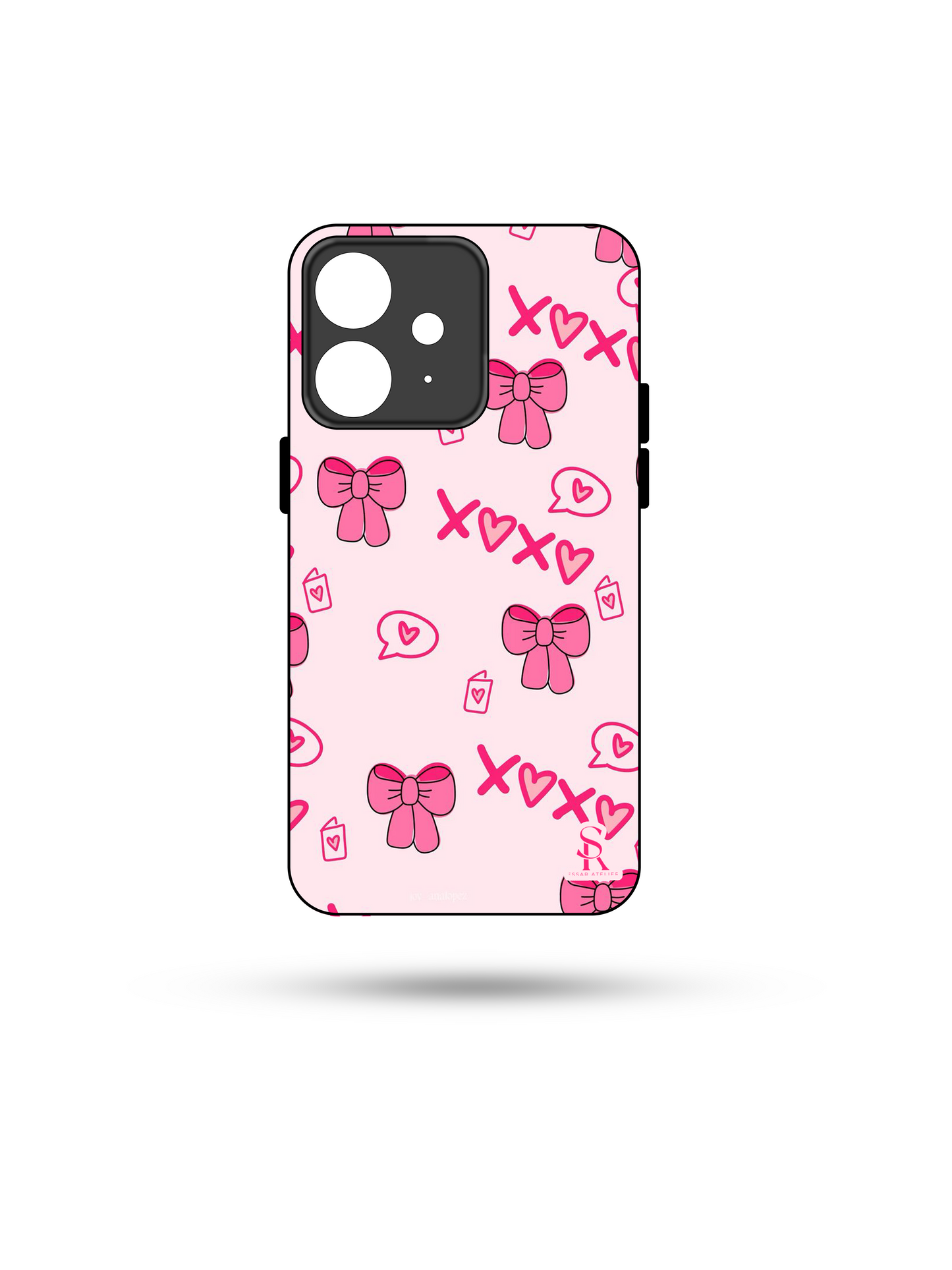 XOXO Bows Premium Glass Back Cover For iPhone 13,14,15,16 Models | 4K Permanent Prints | Gloss Finish