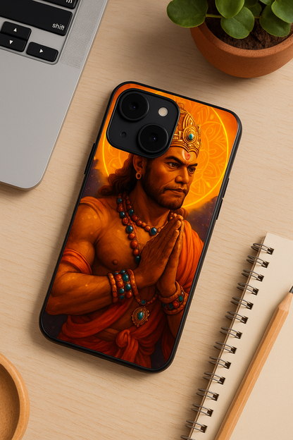 Hanuman Divinity Premium Glass Back Cover For iPhone 13,14,15,16 Models | 4K Permanent Prints | Gloss Finish