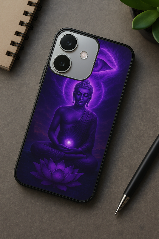 Lord Buddha Premium Glass Back Cover For iPhone 13,14,15,16 Models | 4K Permanent Prints | Gloss Finish