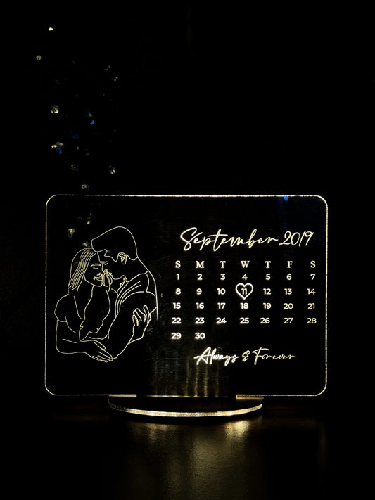 Personalized LED Side Table Lamp | Save The Date Lamp | Line Art with Calendar Customized |Loved Ones Lamp NO COD