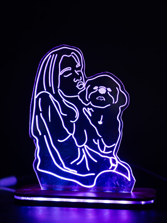 Personalized LED Side Table Lamp| Abstract with Dog Customized| Pet Lover Lamp NO COD