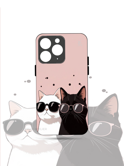 Cool Cats Premium Glass Back Cover For iPhone 13,14,15,16 Models | 4K Permanent Prints | Gloss Finish