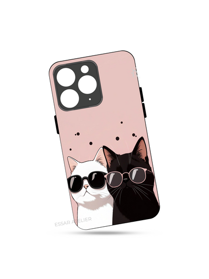 Cool Cats Premium Glass Back Cover For iPhone 13,14,15,16 Models | 4K Permanent Prints | Gloss Finish