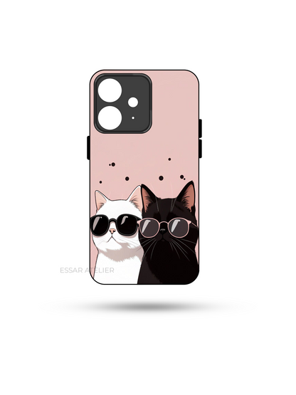 Cool Cats Premium Glass Back Cover For iPhone 13,14,15,16 Models | 4K Permanent Prints | Gloss Finish